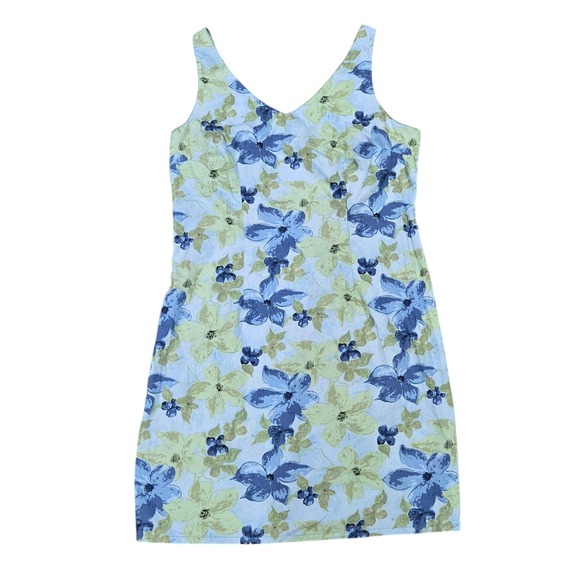 Faded Glory Dresses & Skirts - Vintage Faded Glory Womens Blue Green Floral Cotton Dress V-Neck Sleeveless